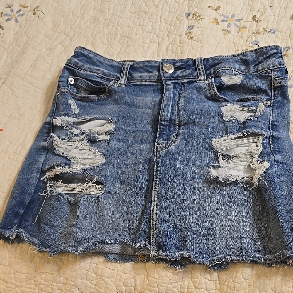 American Eagle Outfitters Blue Distressed Mini Skirt